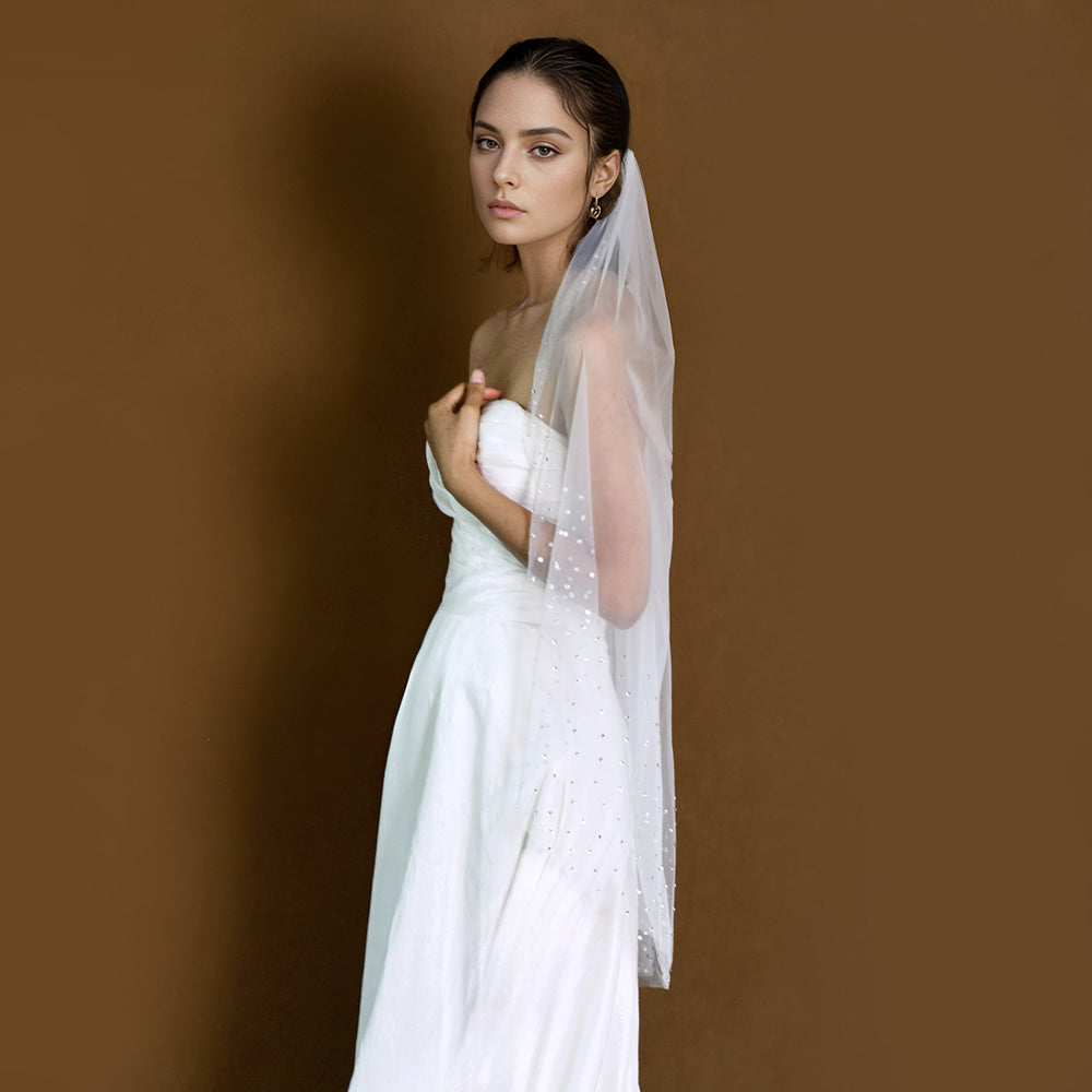 BRIDELLA BM119 Sparkling Diamond Edged Bridal Veil Ladies Wedding Accessory White Soft Tulle Velo De Novia Corto
