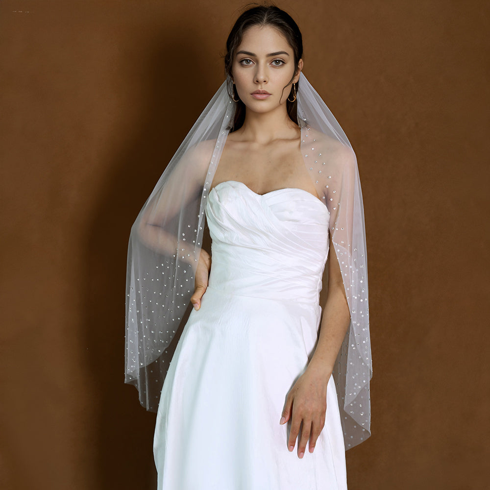 BRIDELLA BM119 Sparkling Diamond Edged Bridal Veil Ladies Wedding Accessory White Soft Tulle Velo De Novia Corto