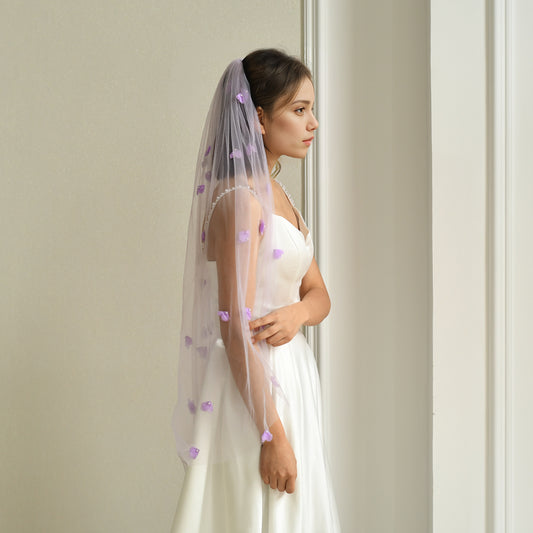 M131 purple mesh flower hair comb