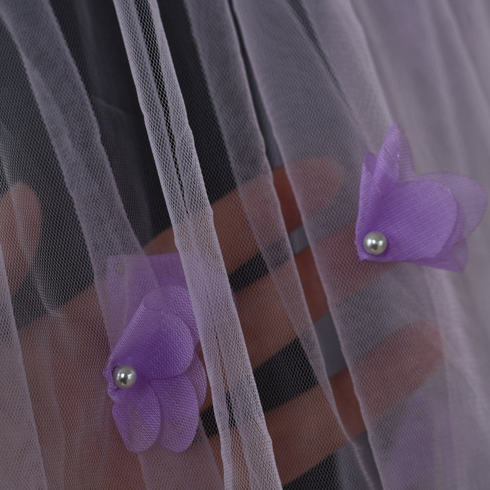 BRIDELLA BM131  Purple Floral Flake Pearl Single-Layer Hair Comb Short Bridal Veil Wedding Accessories
