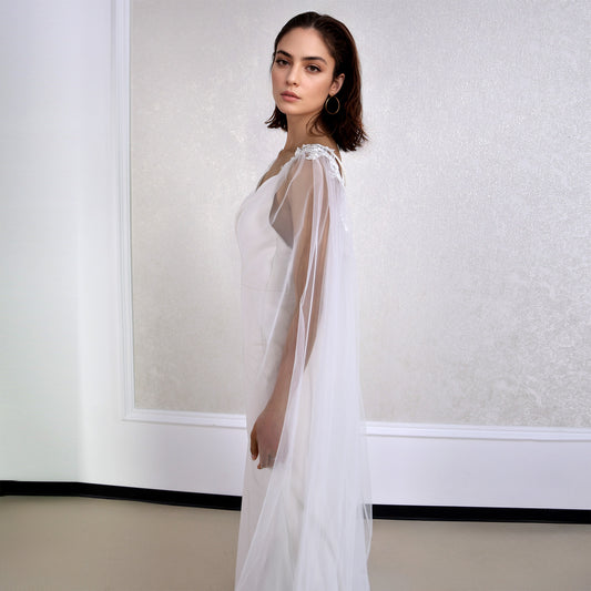 MG56-I white lace mesh shawl