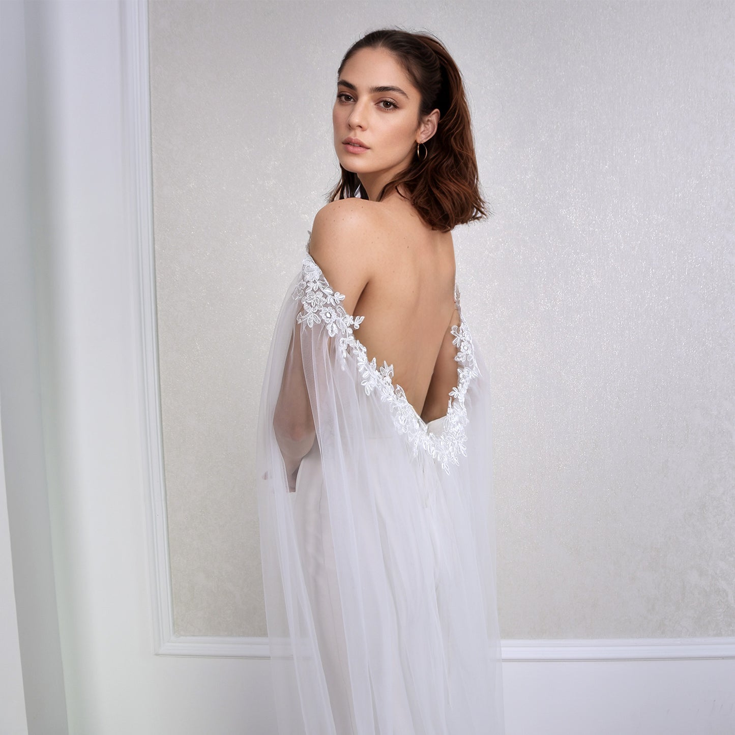 BRIDELLA BMG56 White Long Lace Bridal Shawl Wedding Dress Accessories