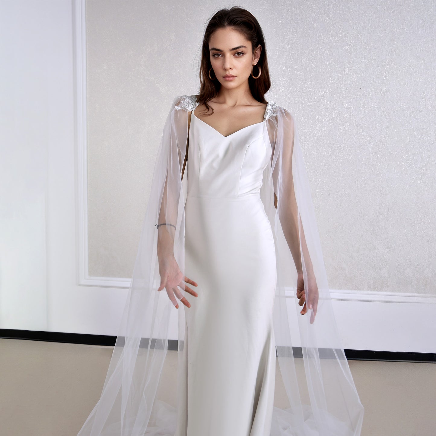 BRIDELLA BMG56 White Long Lace Bridal Shawl Wedding Dress Accessories