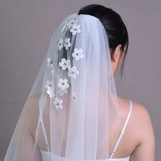BRIDELLA BV46 Exquisite 3D Flower Shape Elbow Veil Single Layer With Comb Bridal Style Festive Hair Accessories