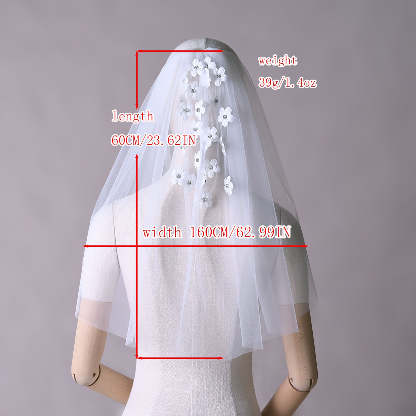 BRIDELLA BV46 Exquisite 3D Flower Shape Elbow Veil Single Layer With Comb Bridal Style Festive Hair Accessories