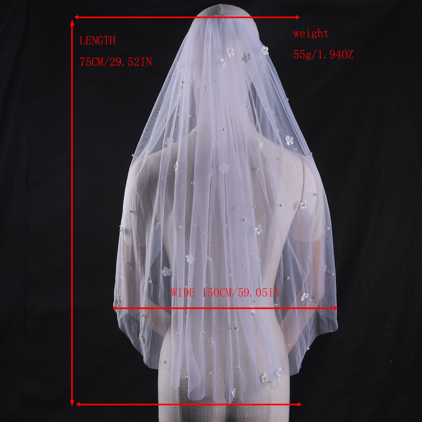 BRIDELLA BV83 Romantic White Bridal Veil With Elbow-Length Single Layer Featuring Comb And Pearl Flower Details
