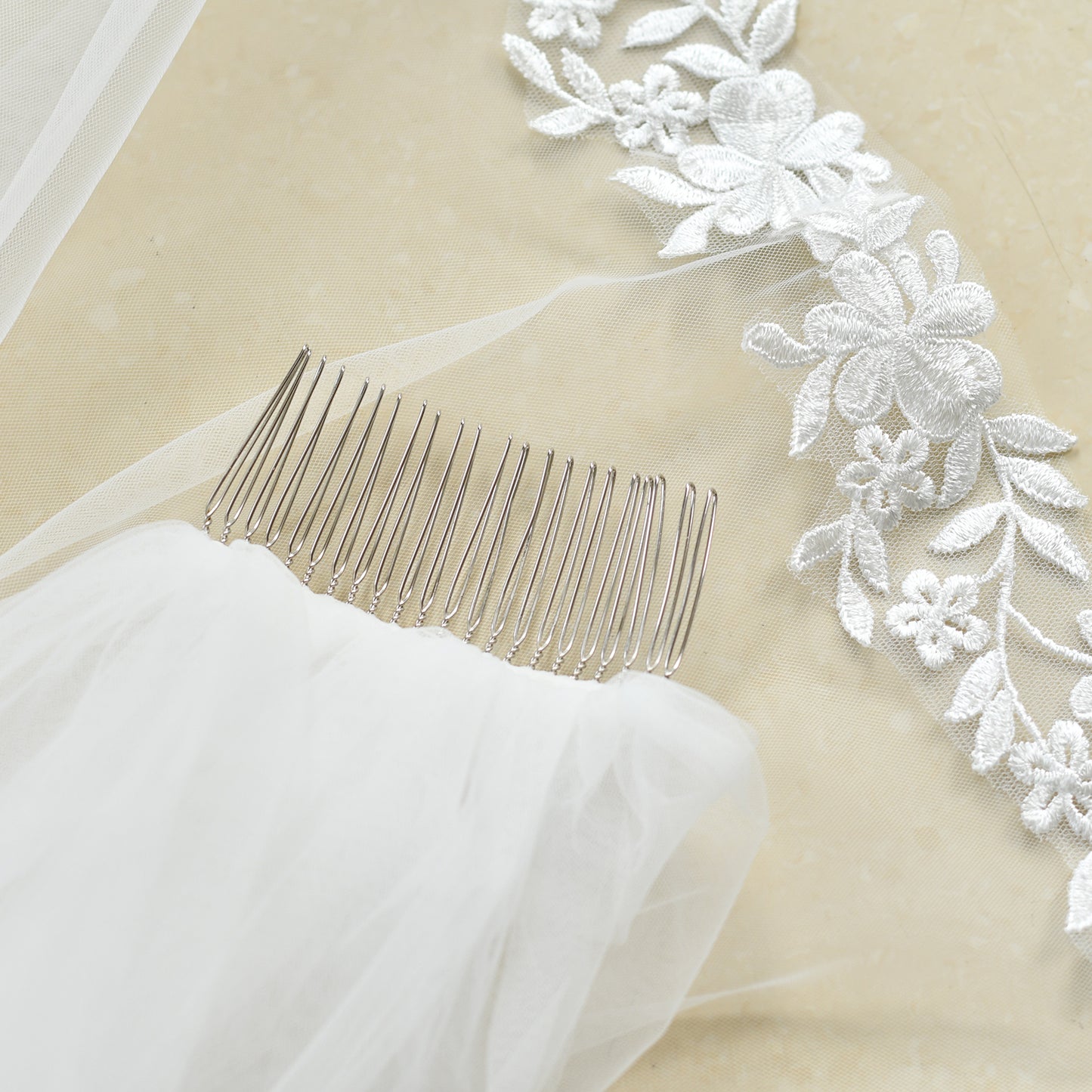 BRIDELLA BV104 Simple Single-Layer Embroidered Plant Shape Decoration Elbow-Length Bridal Wedding Veil With Comb