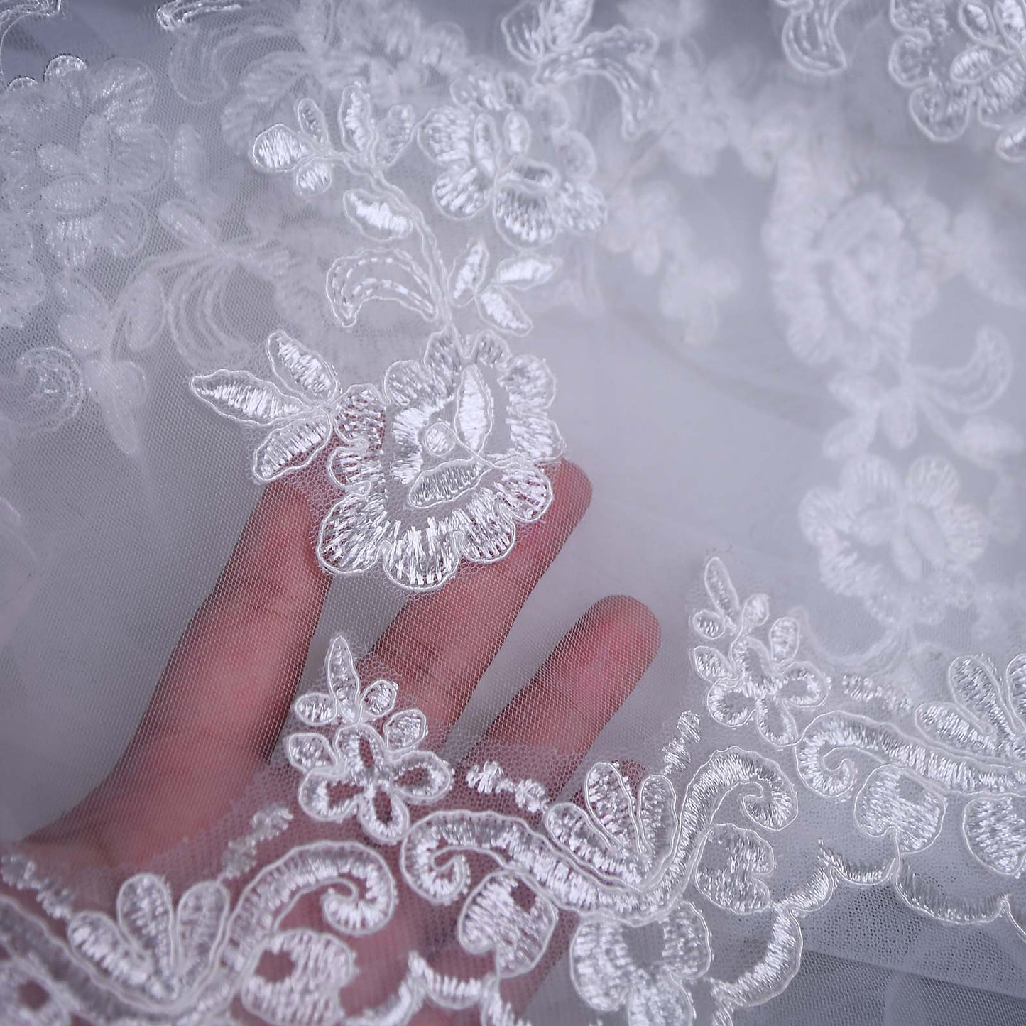 BRIDELLA BV110 Gorgeous Royal Wedding Cathedral Trailing Veil Single Layer No Blush Floral Embroidery Veil