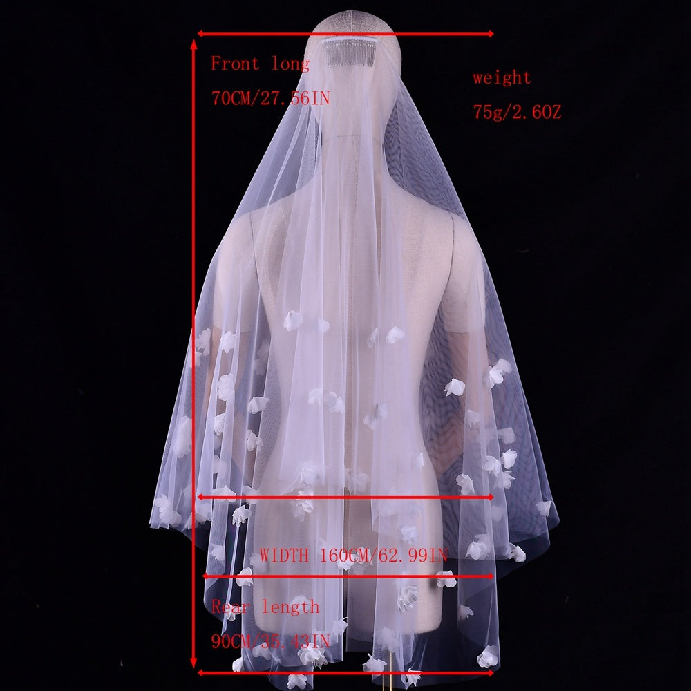 BRIDELLA BV111 Double Blusher Veil With 3D Organza Flower Embellishment For A Stylish Bridal Wedding Look