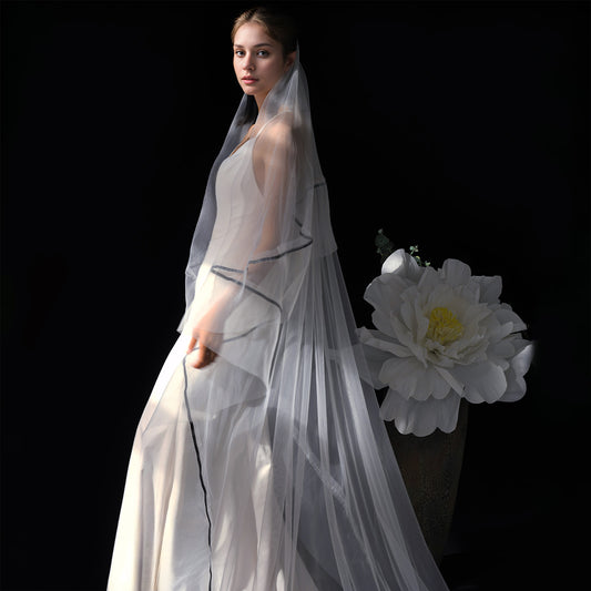 BRIDELLA BM148 1 Piece Long Trailing Bridal Veil With Comb Satin Line Decoration Simple And Versatile Suitable For Women's Wedding Dress Accessories