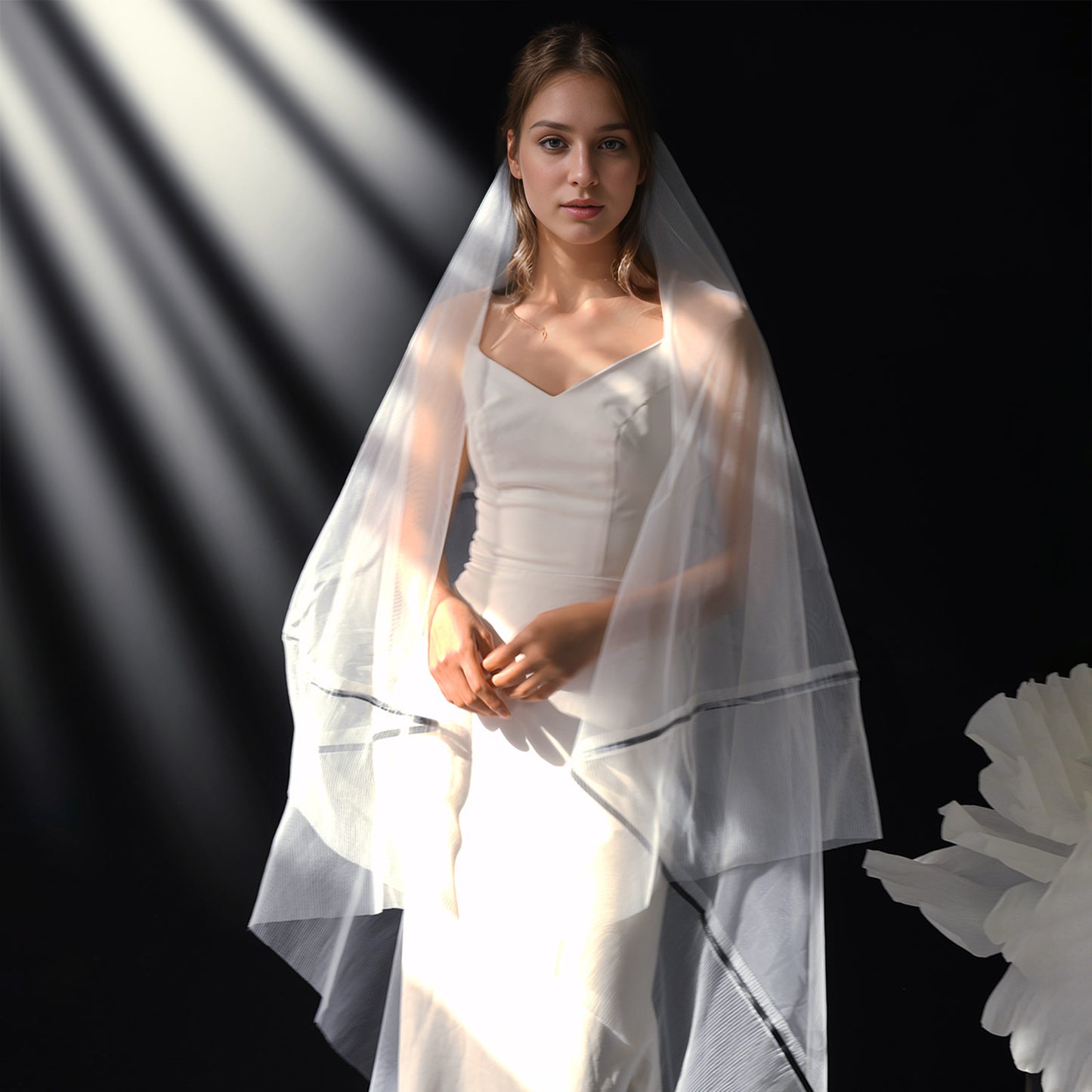 BRIDELLA BM148 1 Piece Long Trailing Bridal Veil With Comb Satin Line Decoration Simple And Versatile Suitable For Women's Wedding Dress Accessories