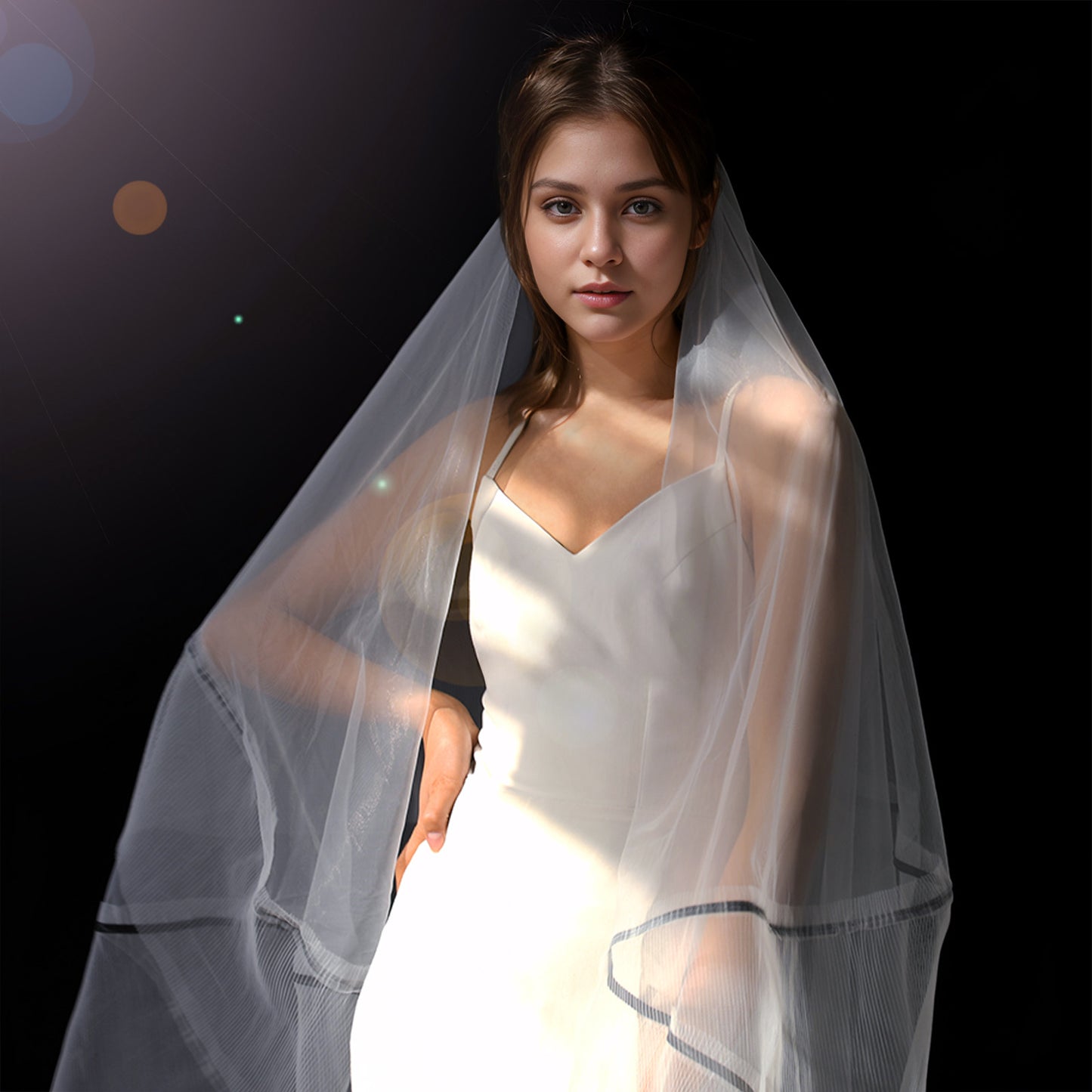 BRIDELLA BM148 1 Piece Long Trailing Bridal Veil With Comb Satin Line Decoration Simple And Versatile Suitable For Women's Wedding Dress Accessories