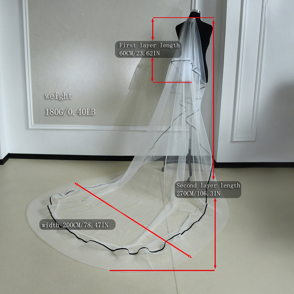 BRIDELLA BM148 1 Piece Long Trailing Bridal Veil With Comb Satin Line Decoration Simple And Versatile Suitable For Women's Wedding Dress Accessories