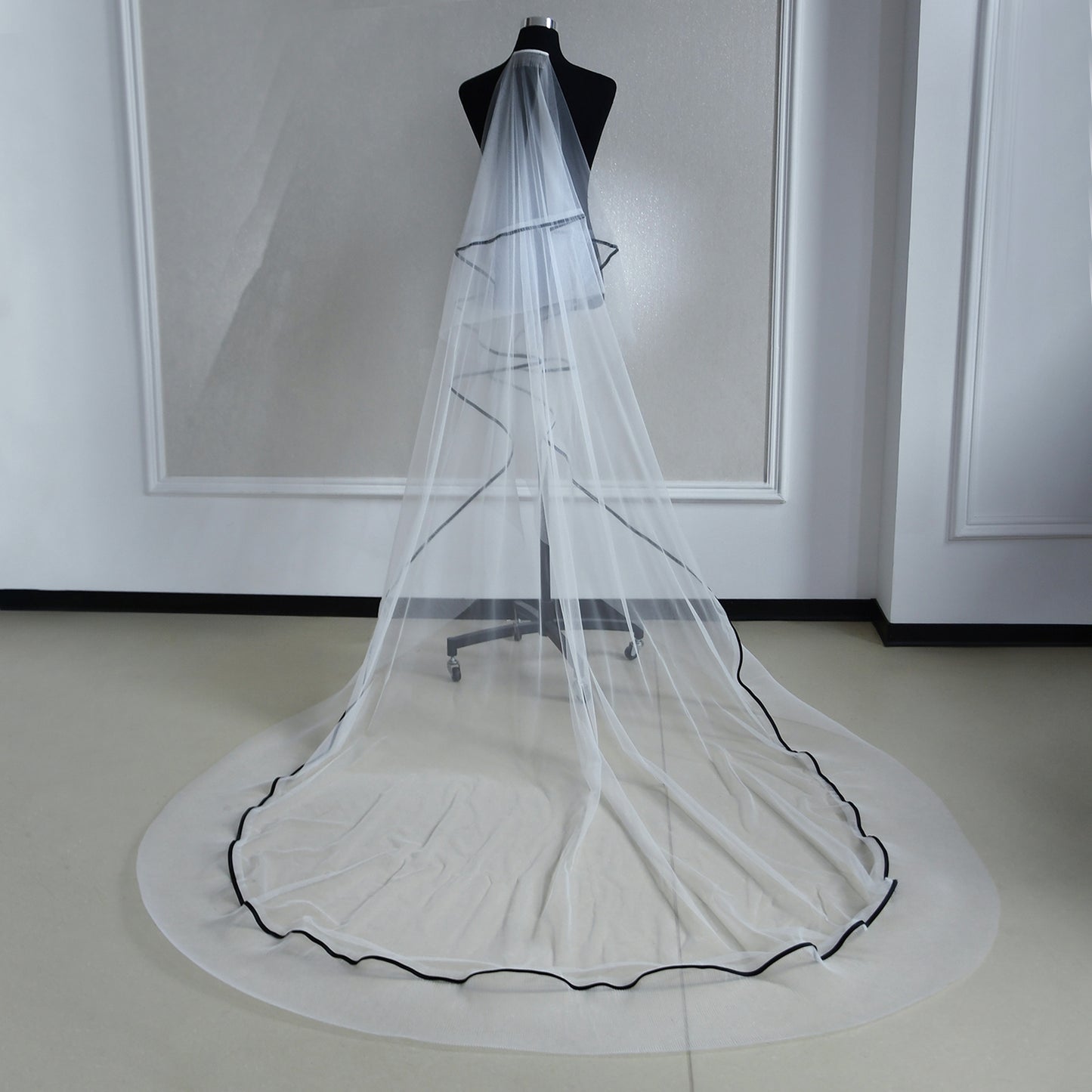 BRIDELLA BM148 1 Piece Long Trailing Bridal Veil With Comb Satin Line Decoration Simple And Versatile Suitable For Women's Wedding Dress Accessories