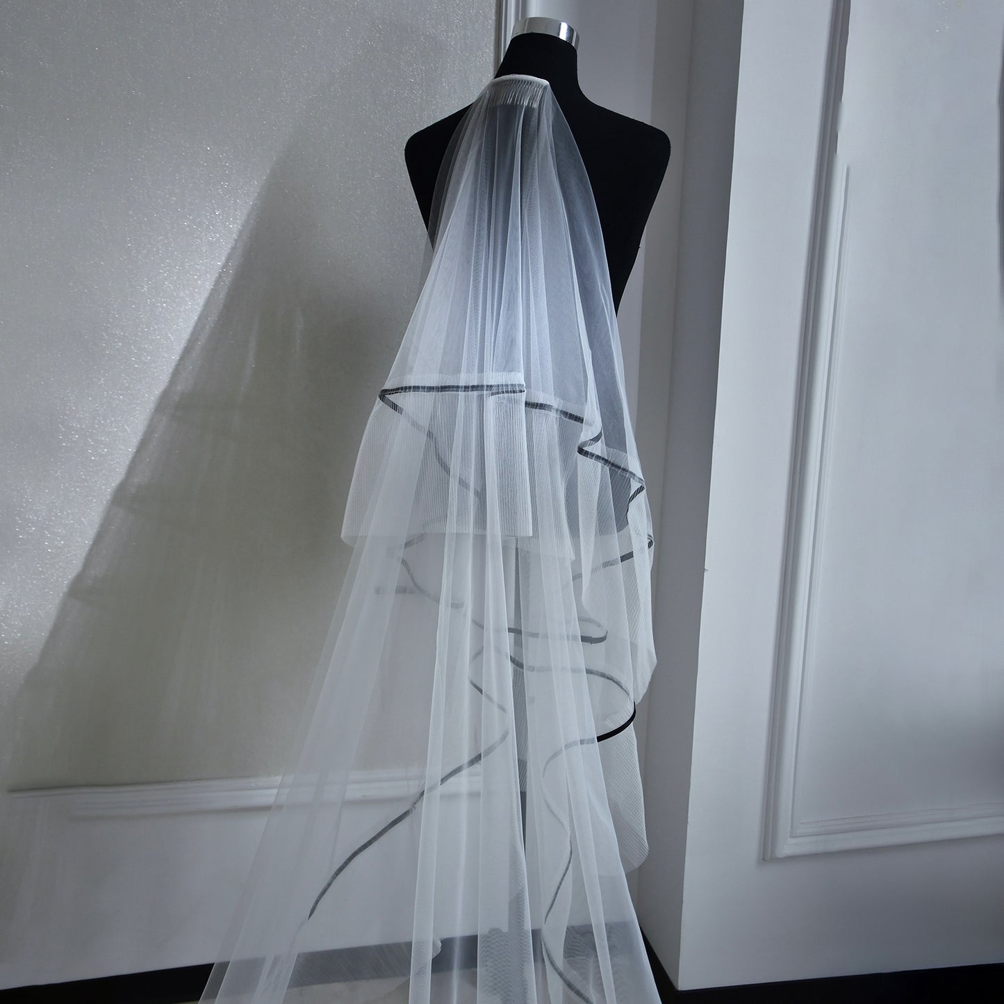 BRIDELLA BM148 1 Piece Long Trailing Bridal Veil With Comb Satin Line Decoration Simple And Versatile Suitable For Women's Wedding Dress Accessories