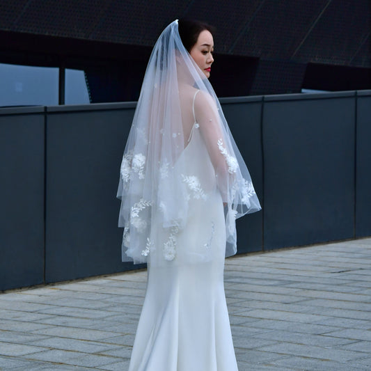BRIDELLA BV122 Double Layer Elegant 3D Lace Flower Decoration Bridal Wedding Veil With High Quality Comb Fastening