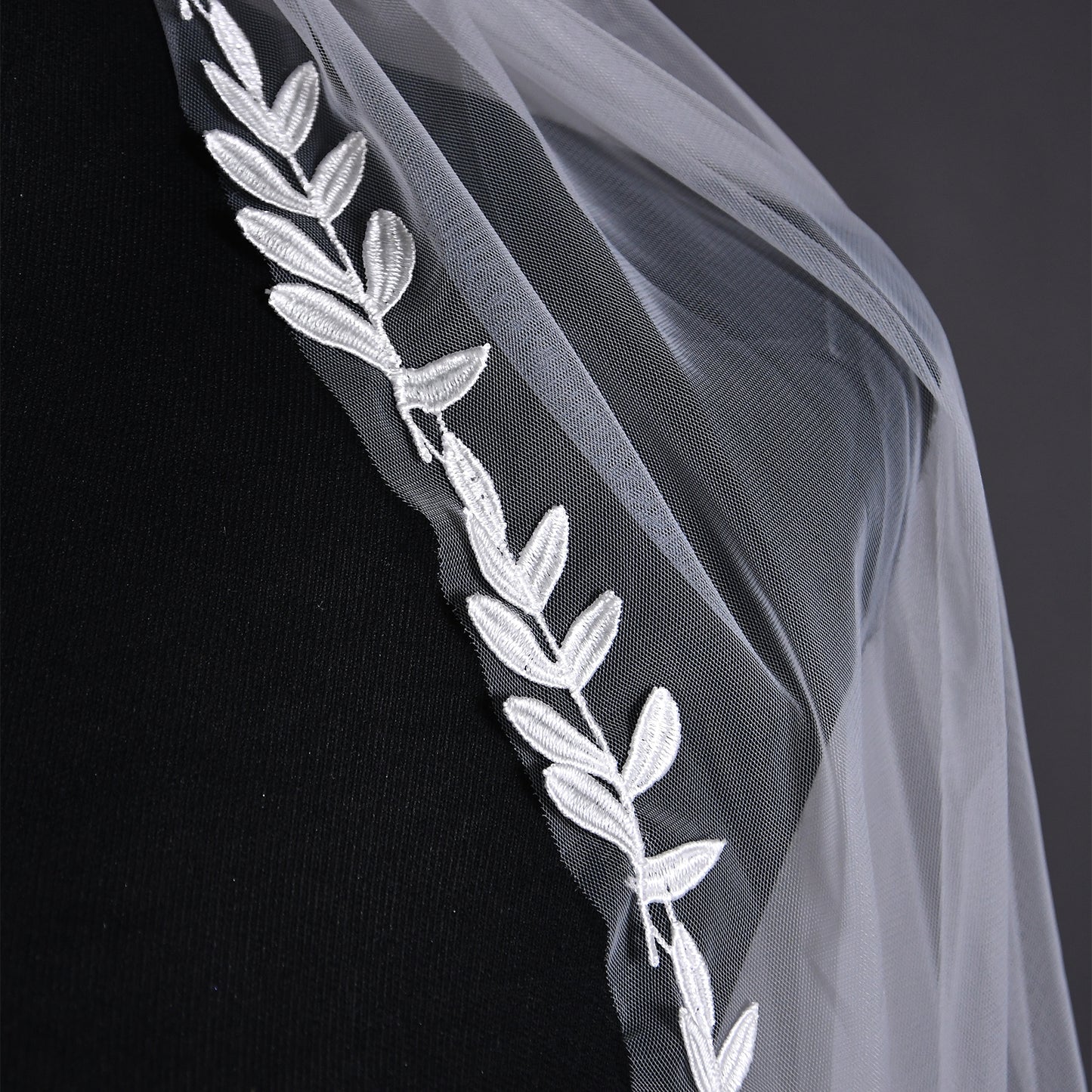 BRIDELLA BV142 Minimalist Bridal Veil With A Unique Scalloped Cut And Hand-Stitched Botanical Embroidery