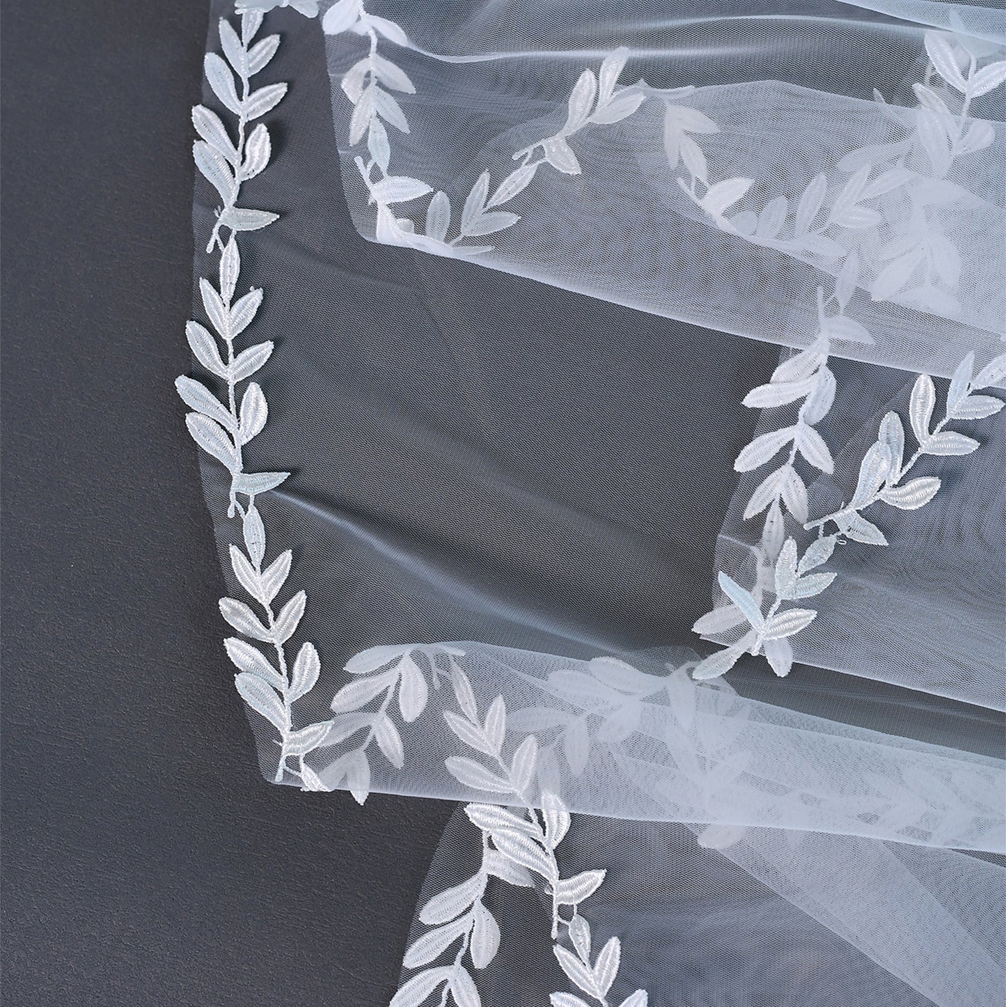 BRIDELLA BV142 Minimalist Bridal Veil With A Unique Scalloped Cut And Hand-Stitched Botanical Embroidery