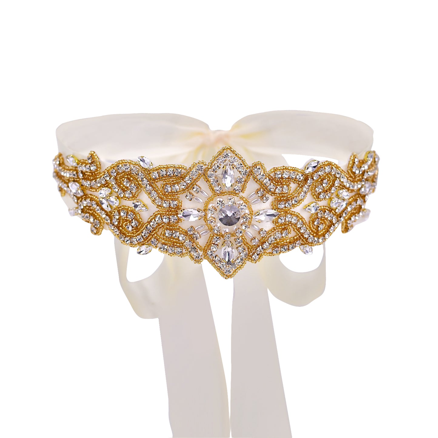 BRIDELLA BS26G Retro American Style Decorative Waistband With Gold Rhinestones And Widened Straps