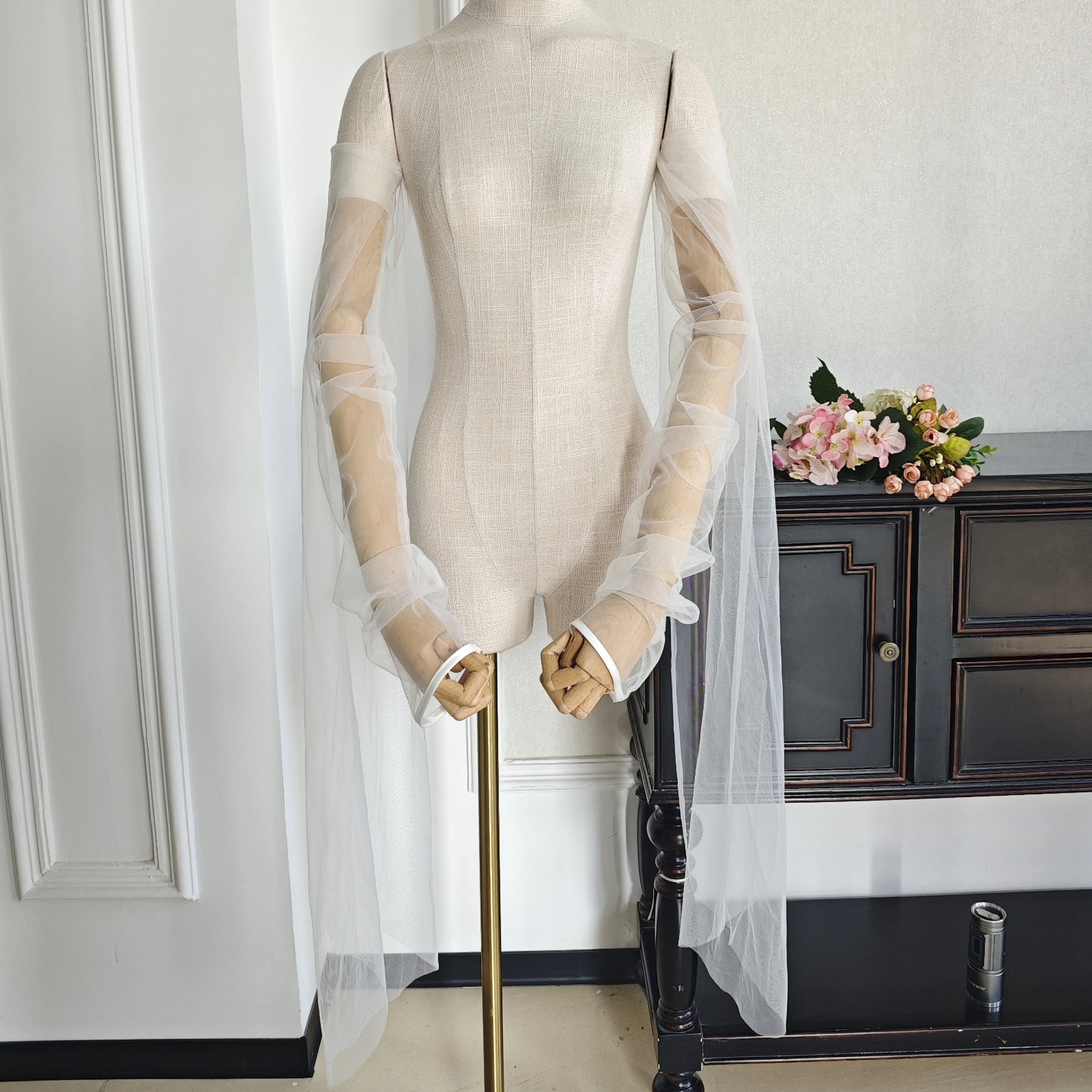 BRIDELLA BG07 Bridal Gloves White Mesh Over-Elbow Gloves Extra-Long Floor-Length Shawl Gloves