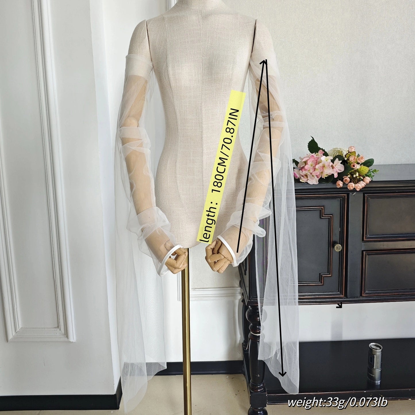 BRIDELLA BG07 Bridal Gloves White Mesh Over-Elbow Gloves Extra-Long Floor-Length Shawl Gloves