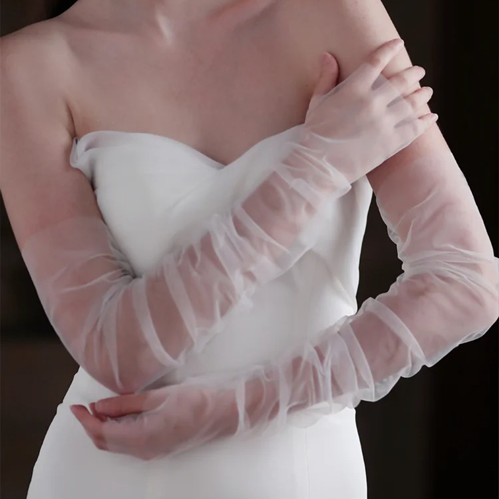BRIDELLA BG25 Bridal Gloves White Tulle Long Wedding Gloves Comfortable And Transparent Women's Gloves The Elegant First Choice For Formal Occasions