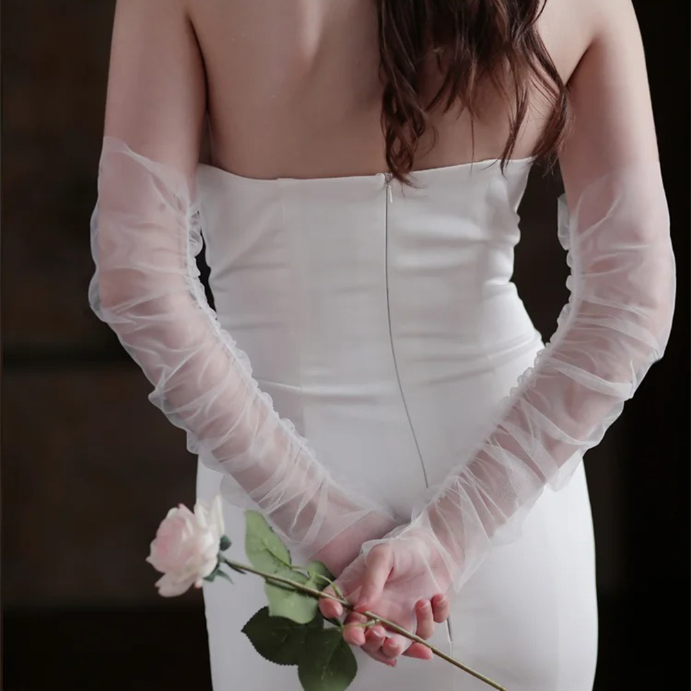 BRIDELLA BG25 Bridal Gloves White Tulle Long Wedding Gloves Comfortable And Transparent Women's Gloves The Elegant First Choice For Formal Occasions