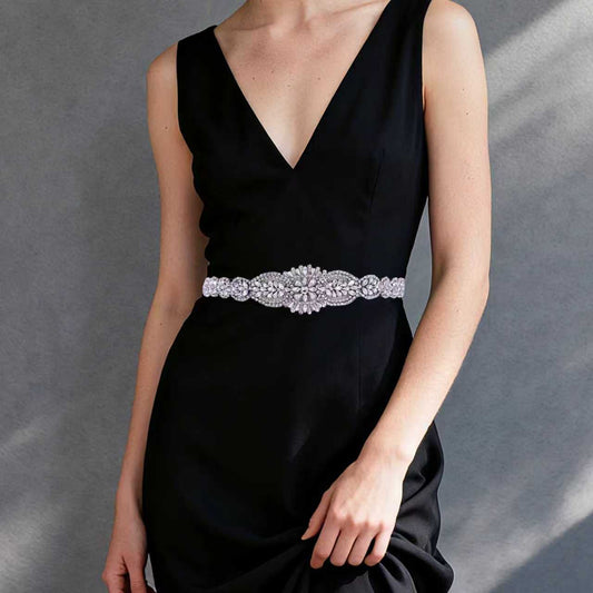 BRIDELLA  BS02 Silver Glass Diamond Wedding Belt  Dress Accessories