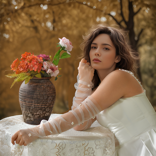 OG35 ivory rhinestone pearl gloves