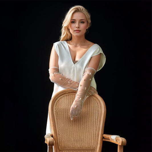 OG44 ivory pearl mesh gloves