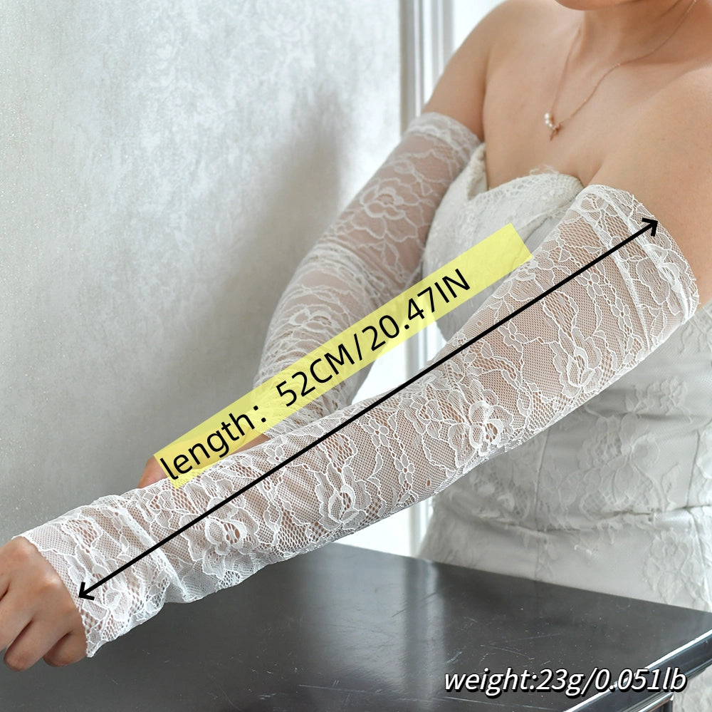 BRIDELLA BG30 Bridal Gloves White Printed Lace Wedding Gloves Elegant Long Women's Gloves