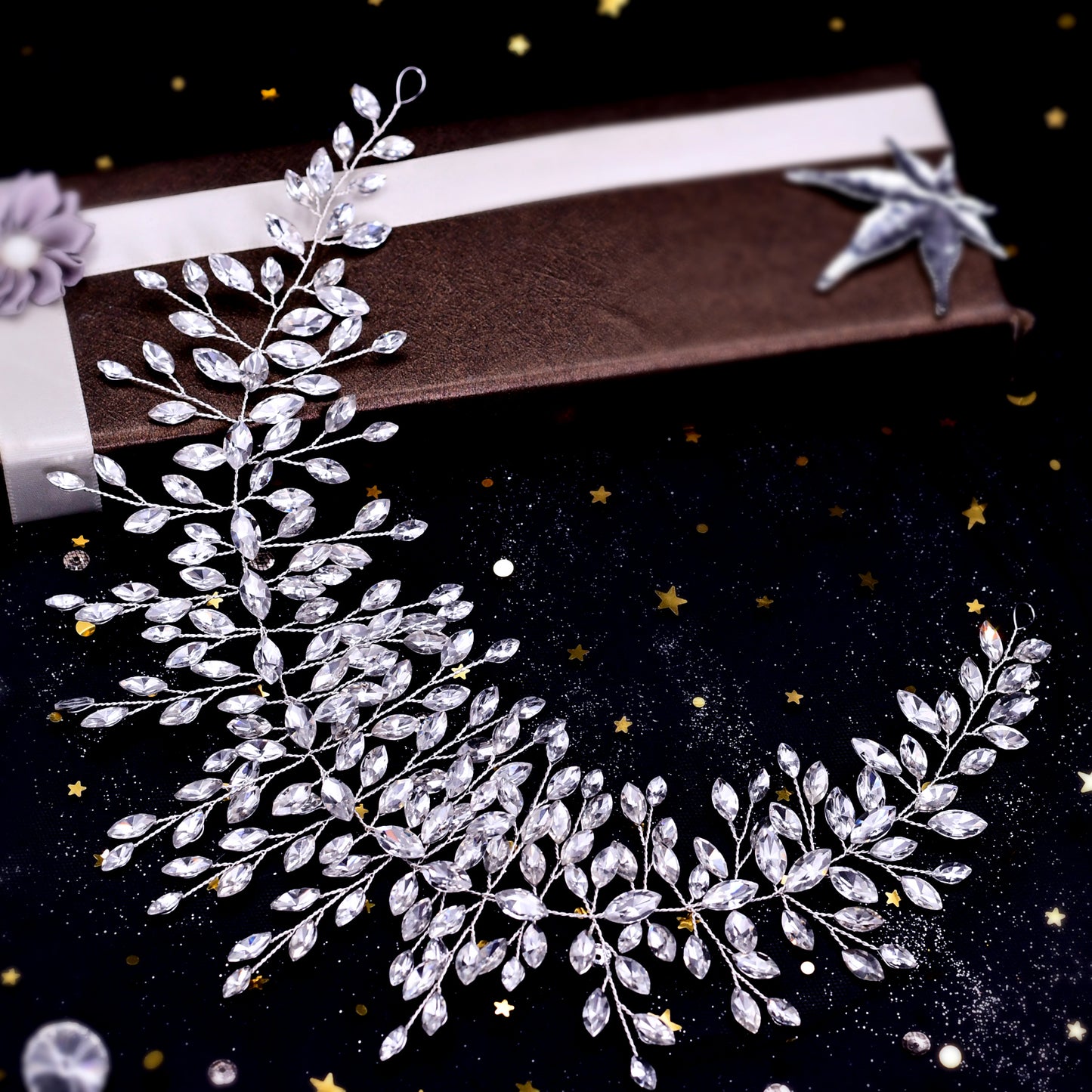 BRIDELLA BHP237 Handmade Crystal Rhinestones Silver Golden Wedding Headband Headpiece Jewel Headband Wedding Hair Jewelry Champagne