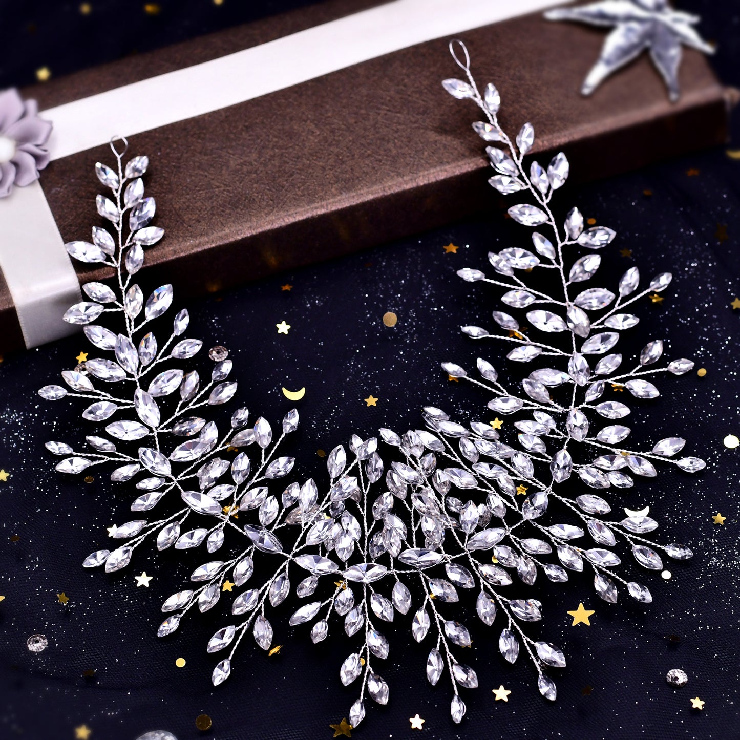 BRIDELLA BHP237 Handmade Crystal Rhinestones Silver Golden Wedding Headband Headpiece Jewel Headband Wedding Hair Jewelry Champagne