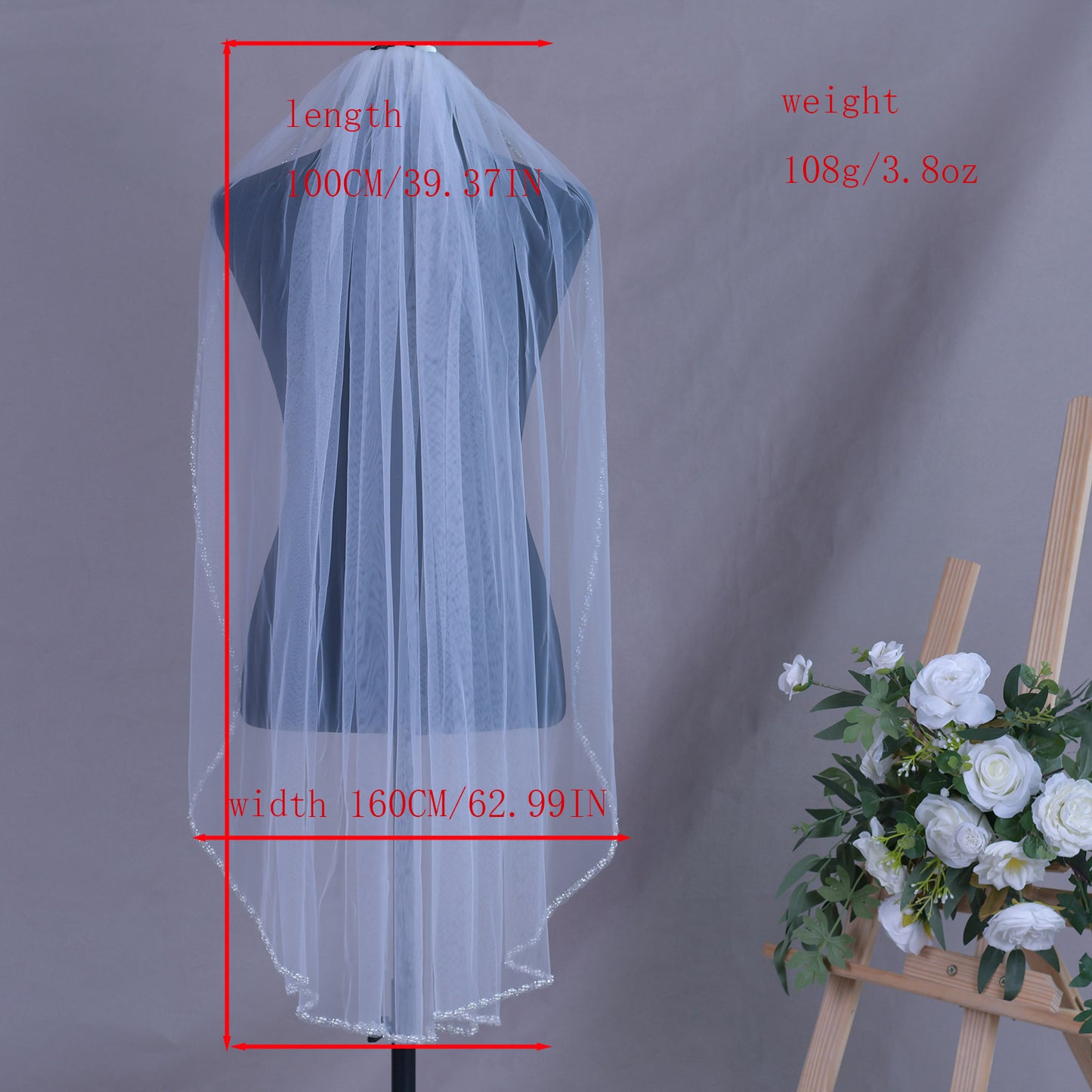 BRIDELLA BV175 Fashion Bridal Exquisite Beaded Veil Single Layer Fingertip Length with Hair Comb Wedding Accessories