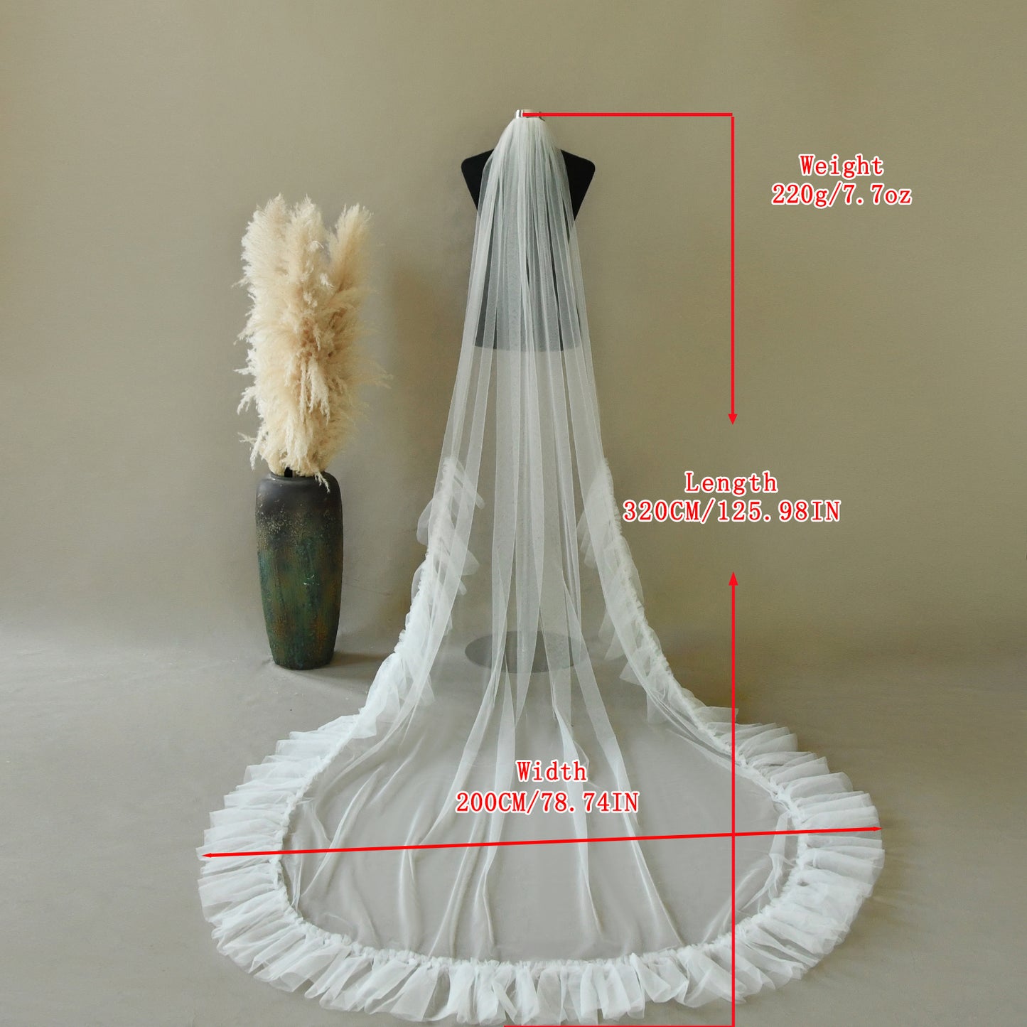 BRIDELLA BV181 Simple Style Single Layer Long Trailing Veil With Ruffle Shape Bridal Wedding Veil Outdoor Lawn Photography Props