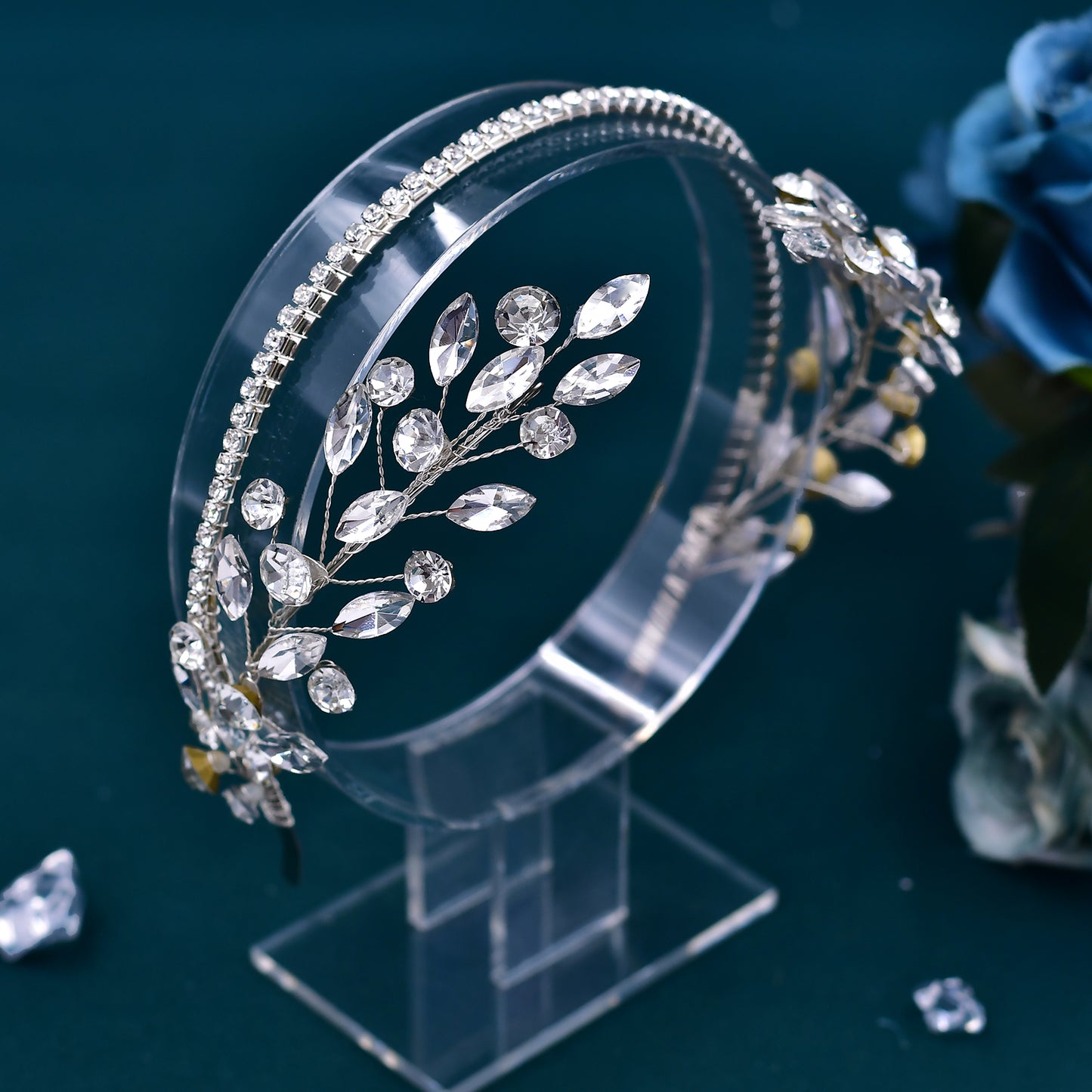BRIDELLA BHP531 Rhinestone Headband Bride Hairband Wedding Head Hoop Woman Dancing Party Headpiece Champagne Colored Hair Accessories