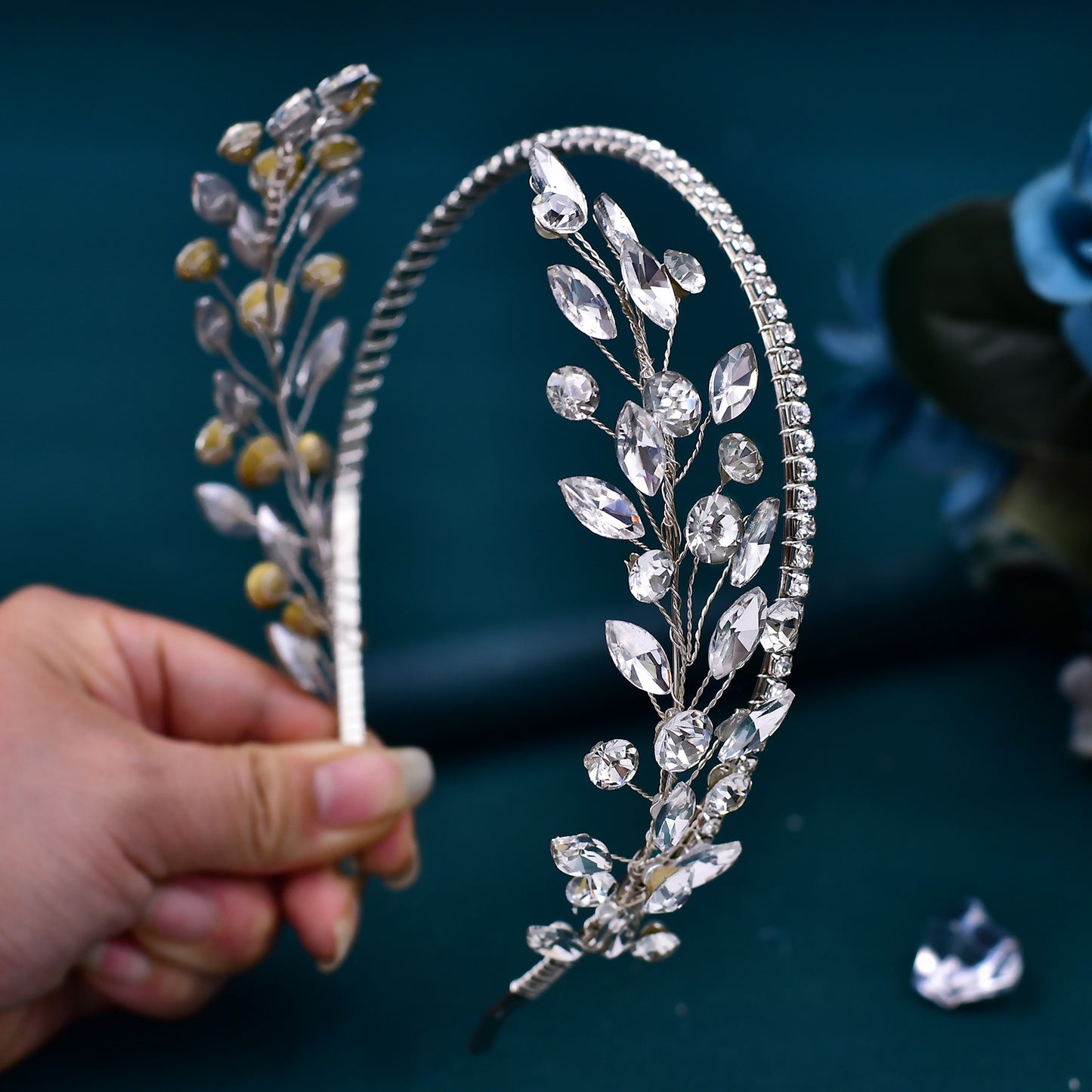 BRIDELLA BHP531 Rhinestone Headband Bride Hairband Wedding Head Hoop Woman Dancing Party Headpiece Champagne Colored Hair Accessories
