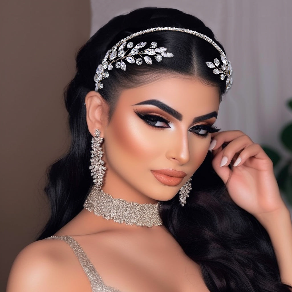 BRIDELLA BHP531 Rhinestone Headband Bride Hairband Wedding Head Hoop Woman Dancing Party Headpiece Champagne Colored Hair Accessories