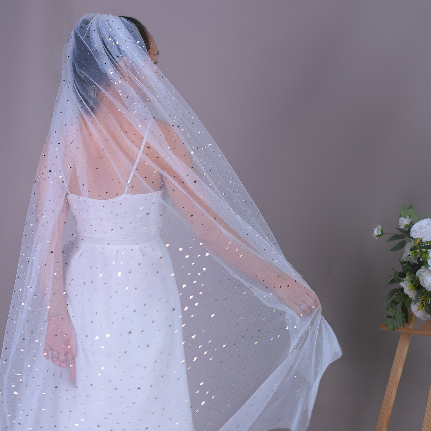 BRIDELLA BV184 Romantic Waltz Length Bridal Single Layer Sequined Veil Wedding Party Holiday Celebration Dress Up Veil