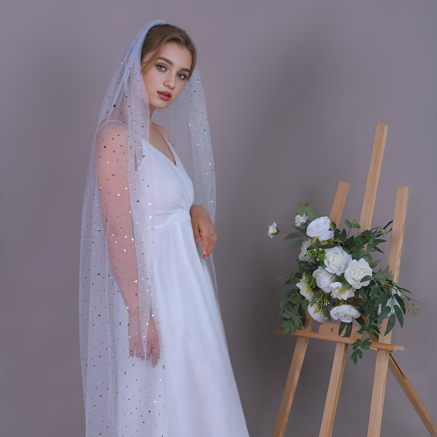 BRIDELLA BV184 Romantic Waltz Length Bridal Single Layer Sequined Veil Wedding Party Holiday Celebration Dress Up Veil