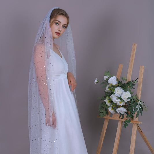BRIDELLA BV184 Romantic Waltz Length Bridal Single Layer Sequined Veil Wedding Party Holiday Celebration Dress Up Veil