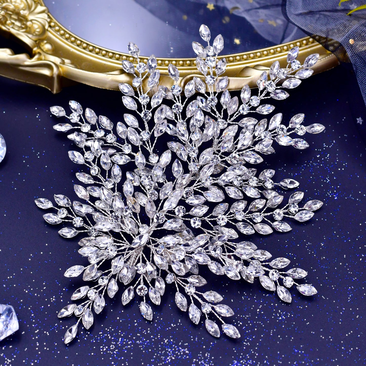 BRIDELLA BHP438 Violet Bling Bridal Headwear Luxury Leaf Wedding Headband Bridal Hair Accessories Fascination for Women Headdresses