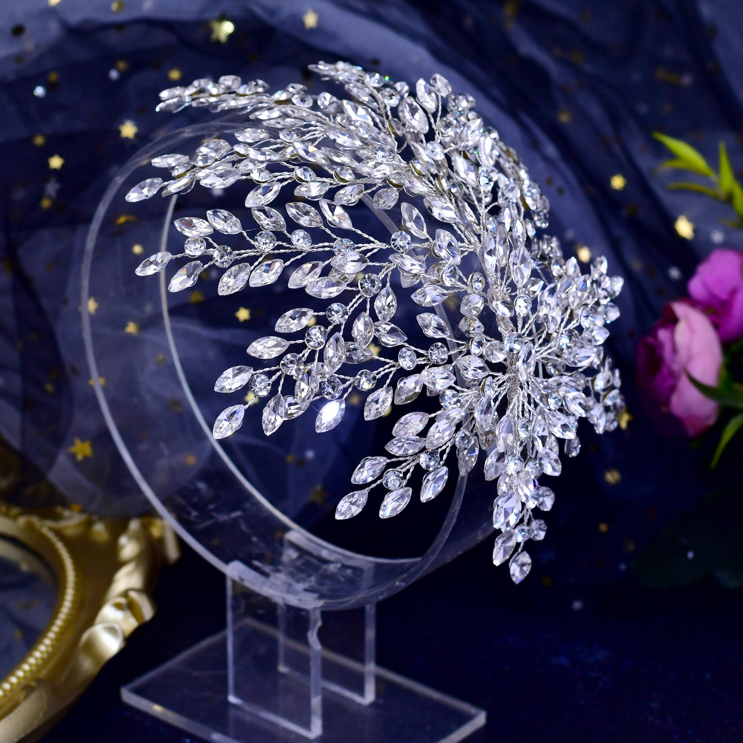 BRIDELLA BHP438 Violet Bling Bridal Headwear Luxury Leaf Wedding Headband Bridal Hair Accessories Fascination for Women Headdresses