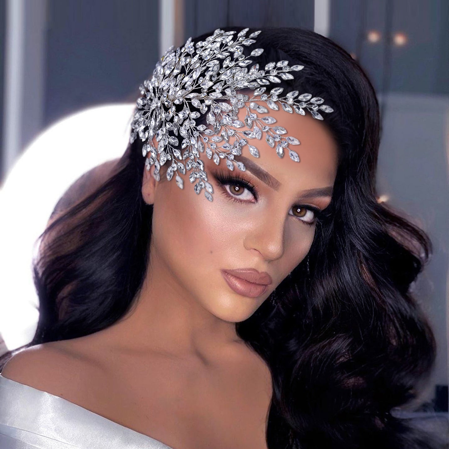 BRIDELLA BHP438 Violet Bling Bridal Headwear Luxury Leaf Wedding Headband Bridal Hair Accessories Fascination for Women Headdresses