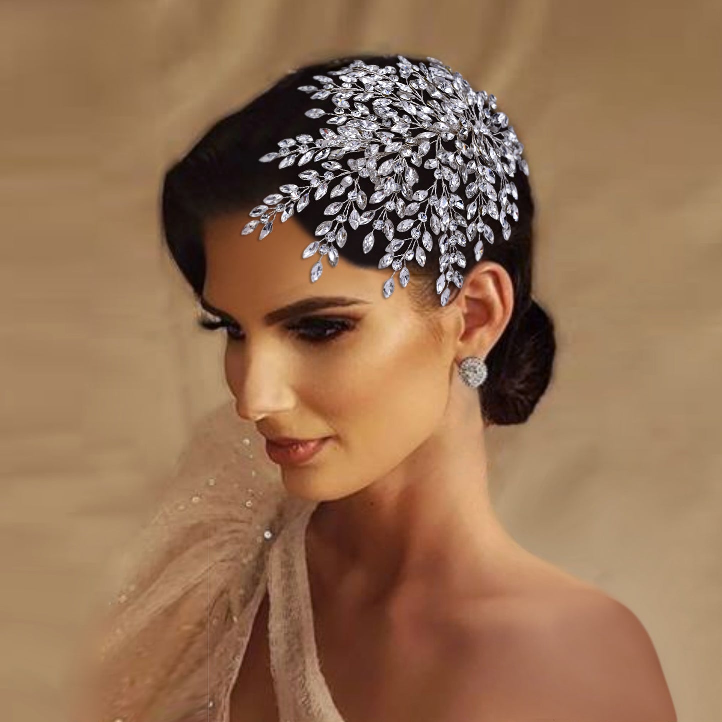 BRIDELLA BHP438 Violet Bling Bridal Headwear Luxury Leaf Wedding Headband Bridal Hair Accessories Fascination for Women Headdresses