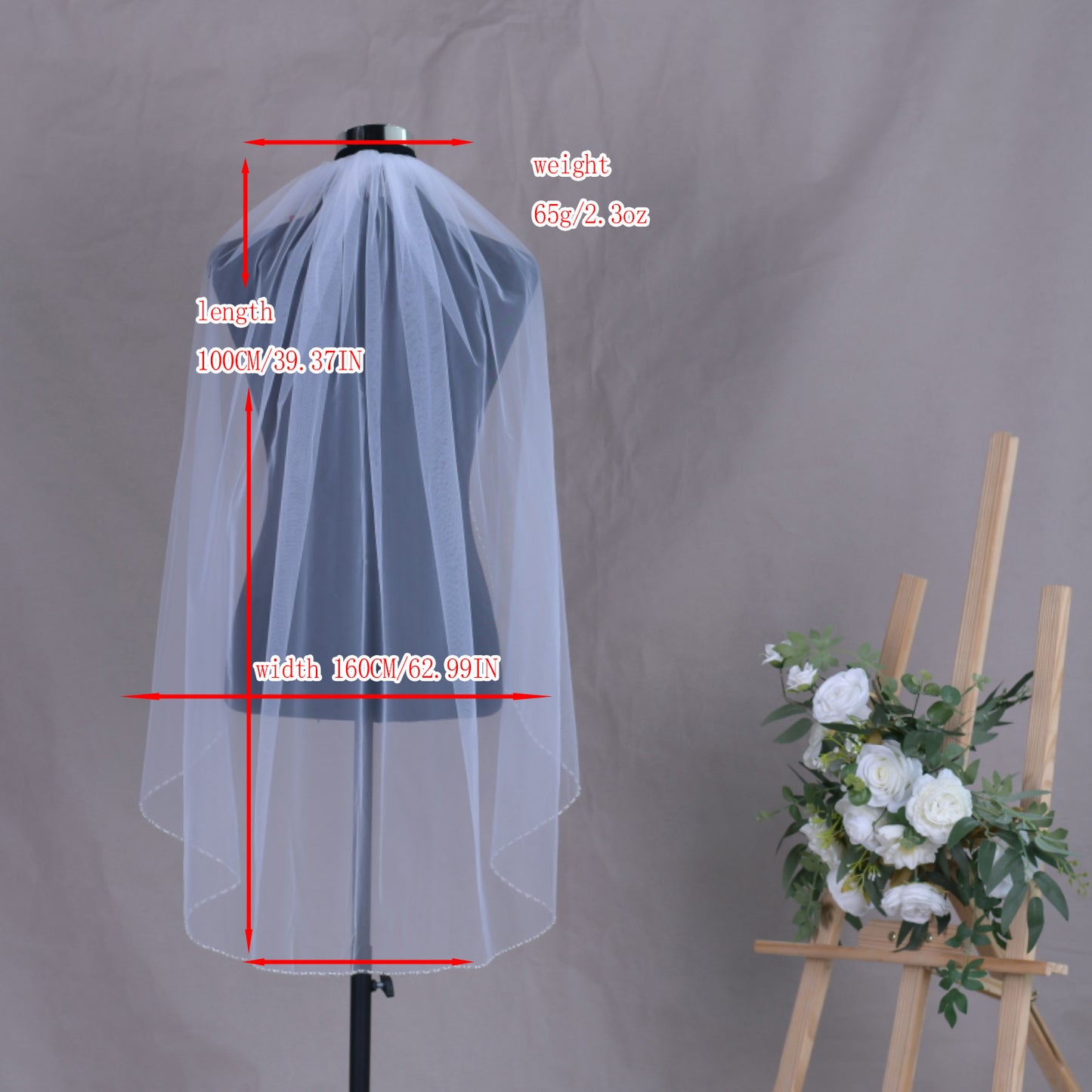 BRIDELLA BV189 Minimalist Style Single Layer Glass Crystal Hand-Beaded Veil Bridal Wedding Style Fingertip Length