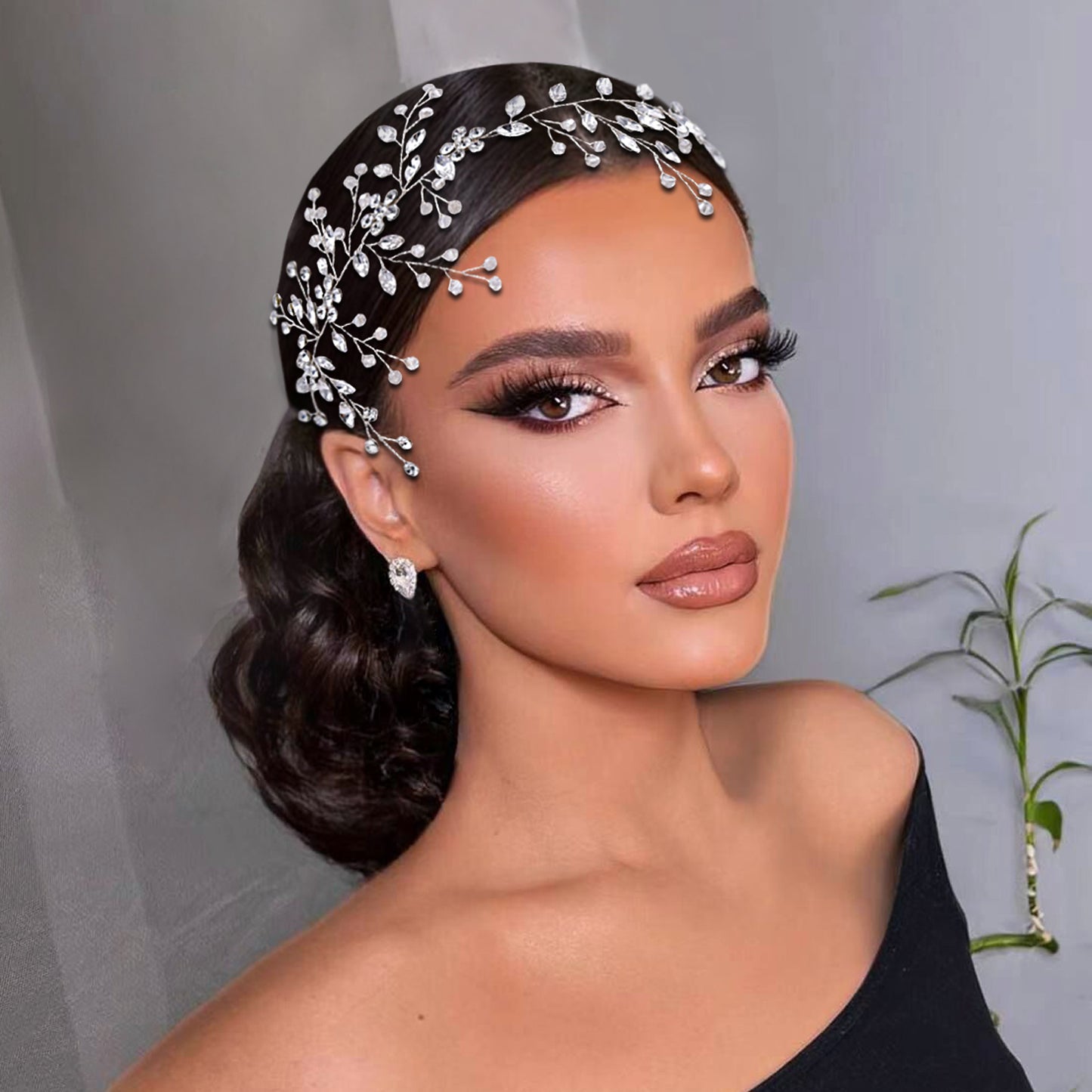 BRIDELLA BHP65 Royal Blue Handmade Rhinestone Woman Headband Bride Wedding Hair Accessories Head Jewelry Bridal Headpieces with Organza