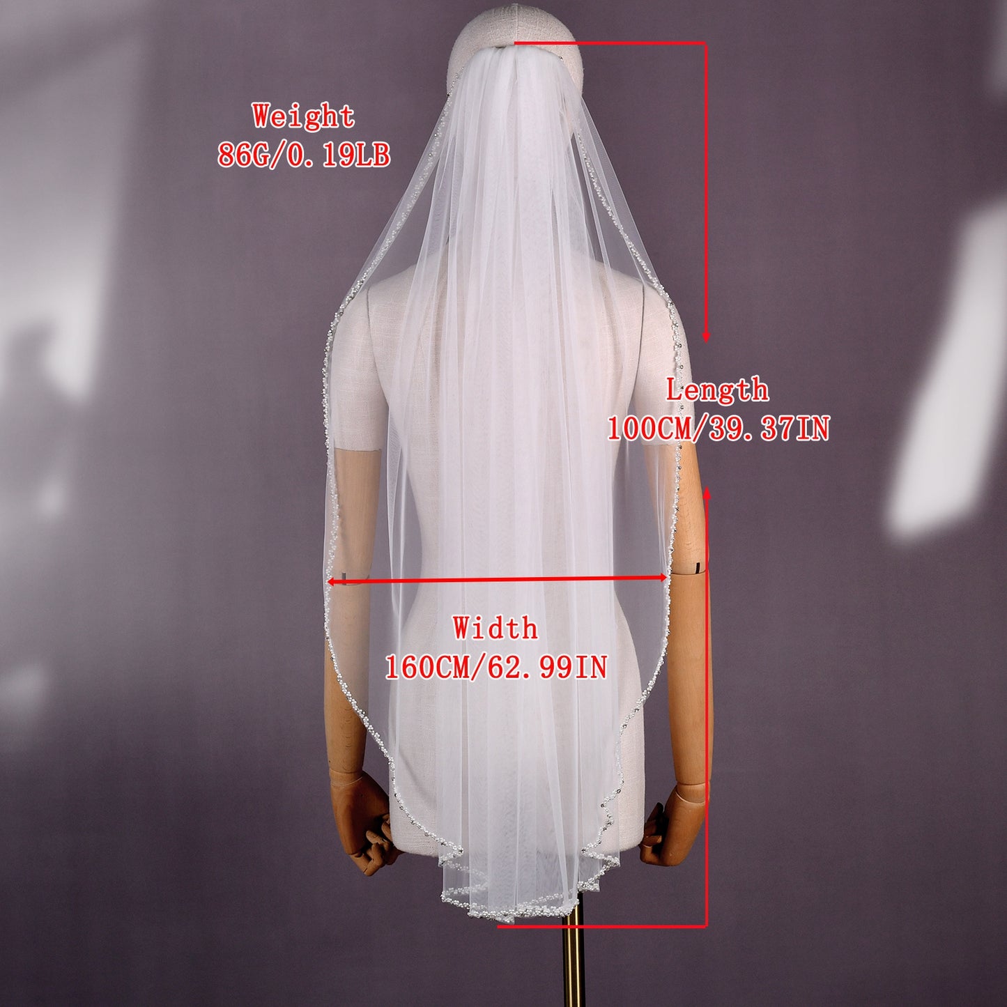 BRIDELLA BV196 High Quality Handmade Beaded Edge Shaped Bridal Wedding Veil Single Layer Fingertip Length with Comb