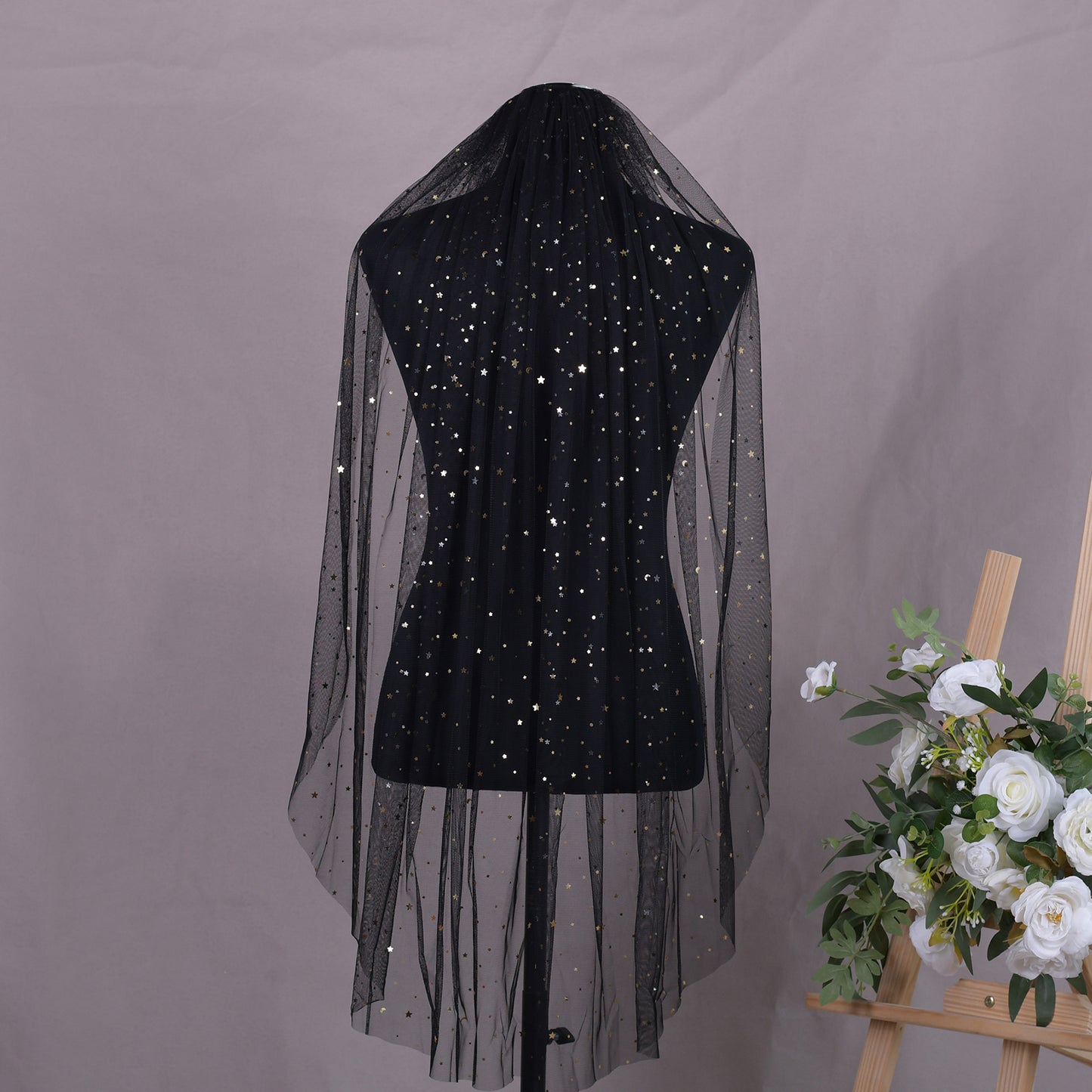 BRIDELLA BV209 Festive Black Sequined Veil With Fingertip-Length Comb For Bachelorette Parties