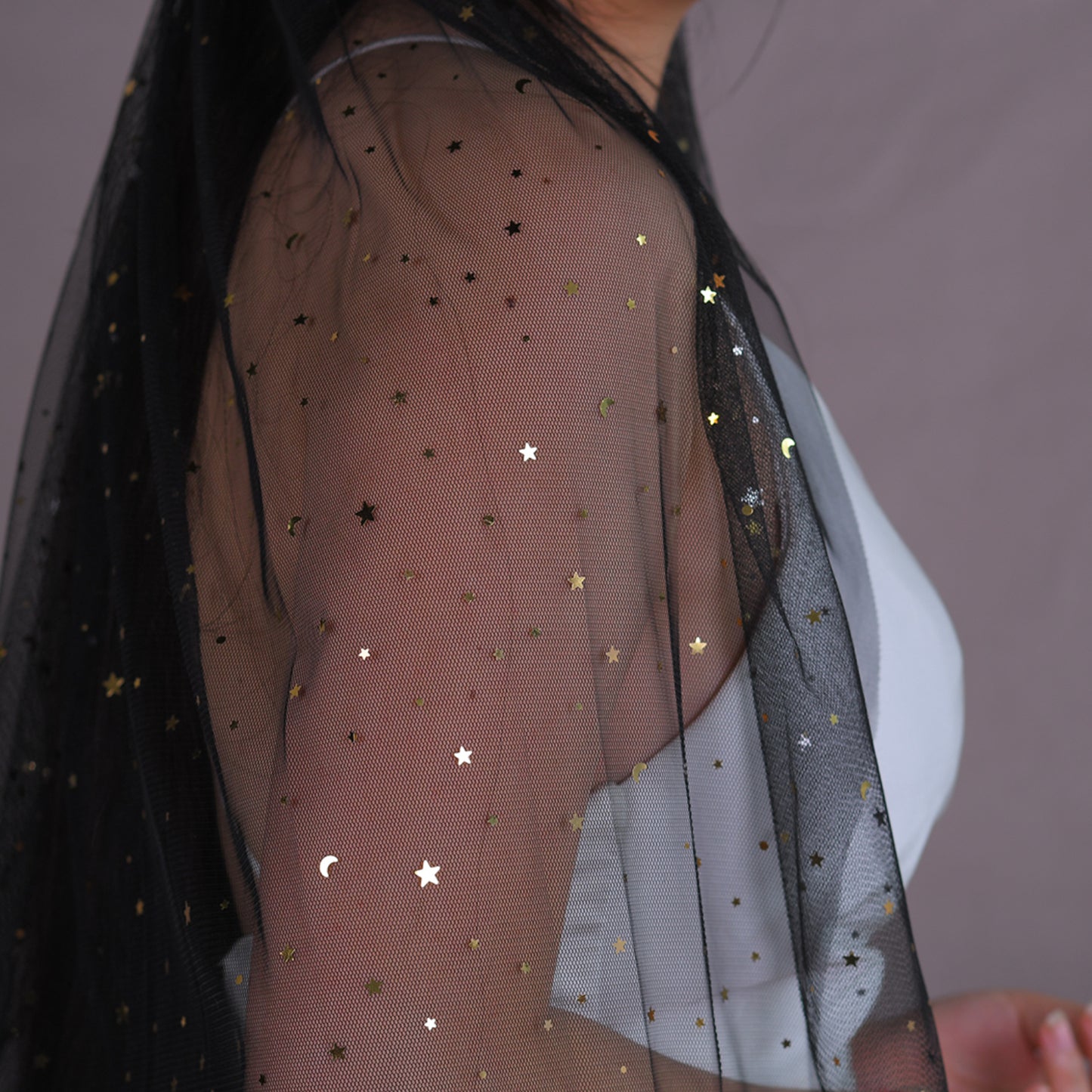 BRIDELLA BV209 Festive Black Sequined Veil With Fingertip-Length Comb For Bachelorette Parties